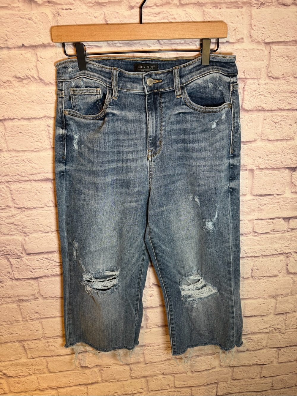 Judy Blue High Waist Destroy Wide Leg Crop Denim Jeans 82256 Women’s Size 9/29